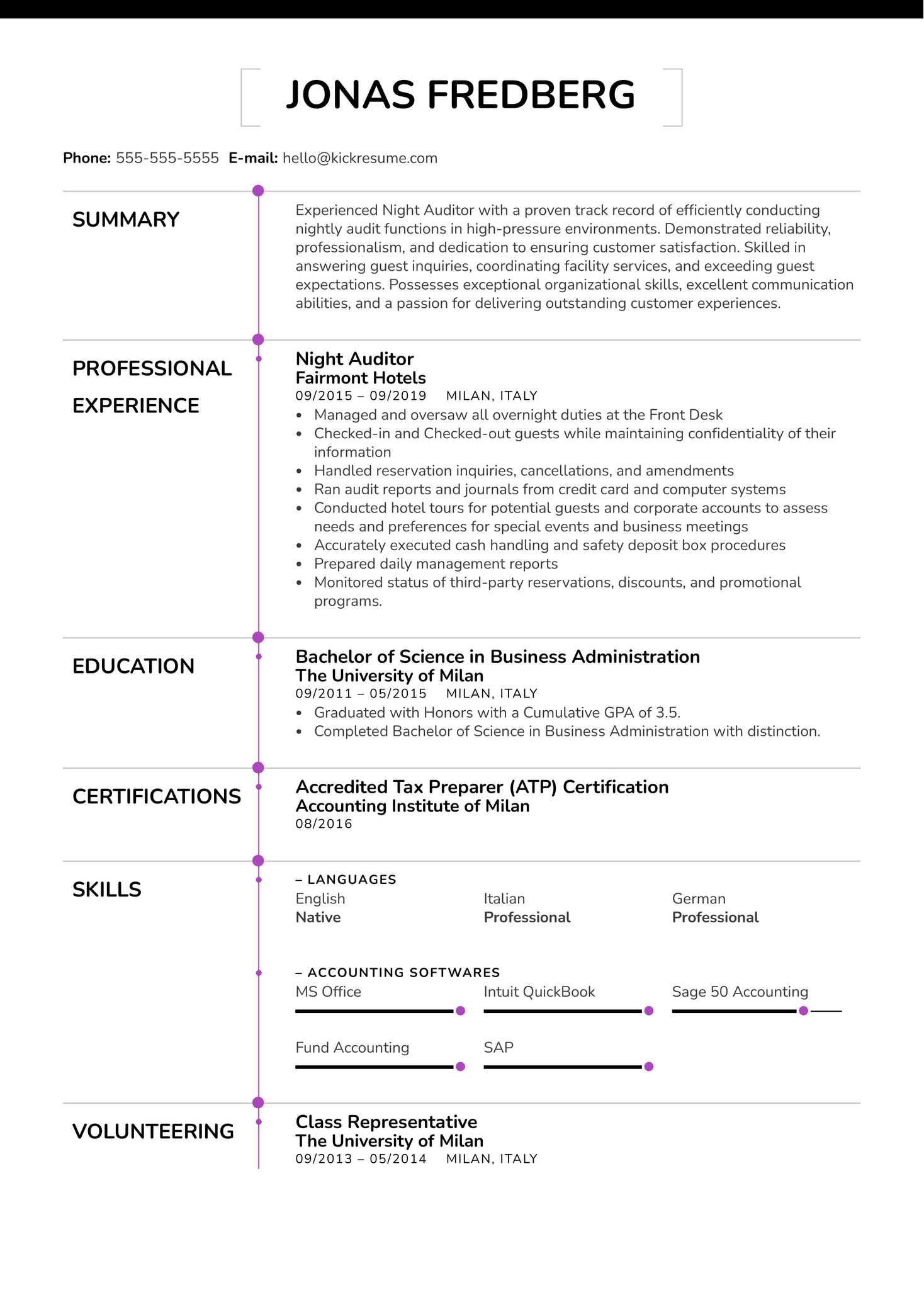 Night Auditor Resume Example