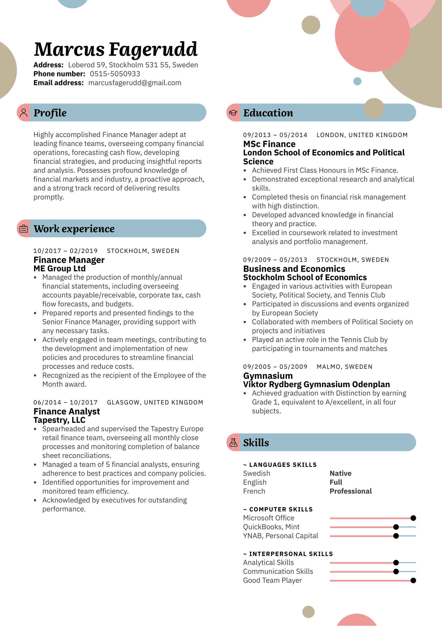 Finance Manager Resume Template