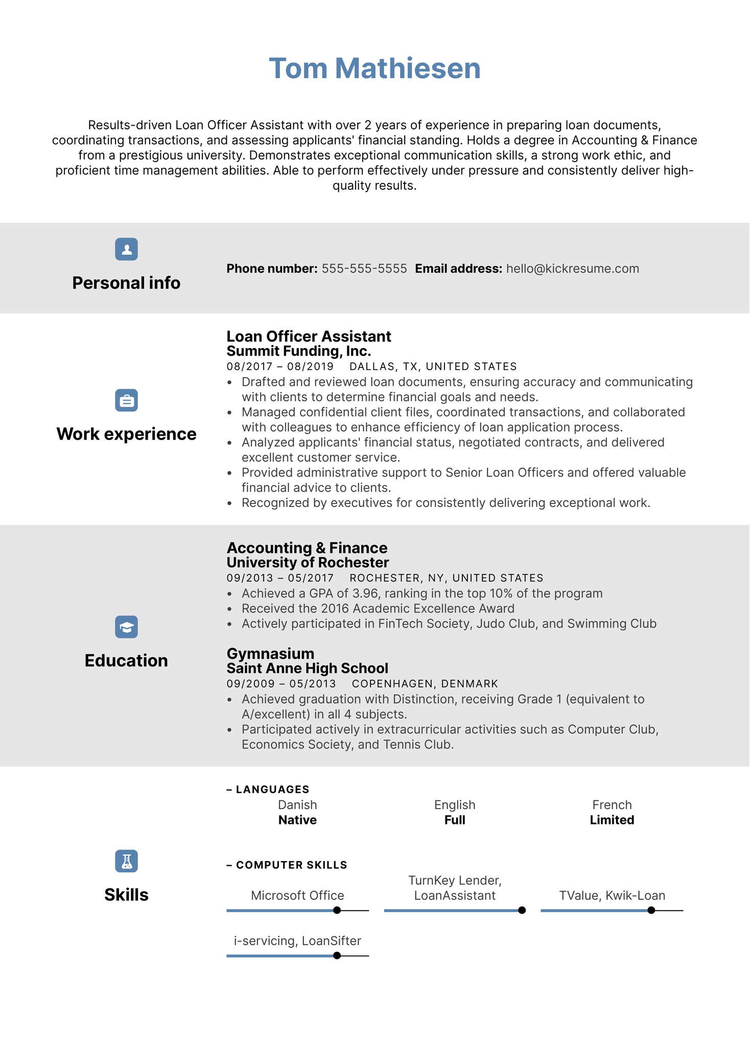 Loan Officer Assistant Resume Example