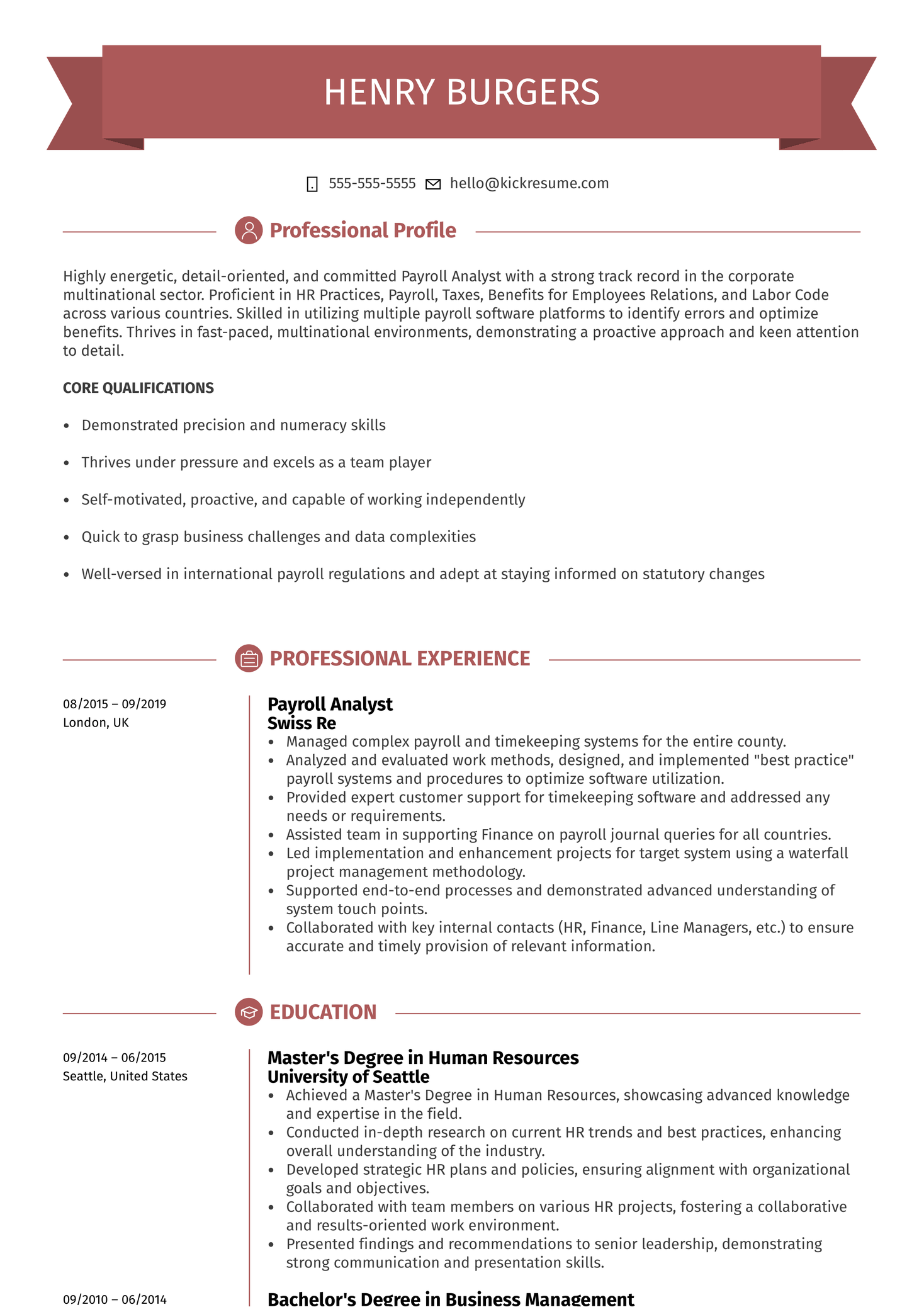 Payroll Analyst Resume Example