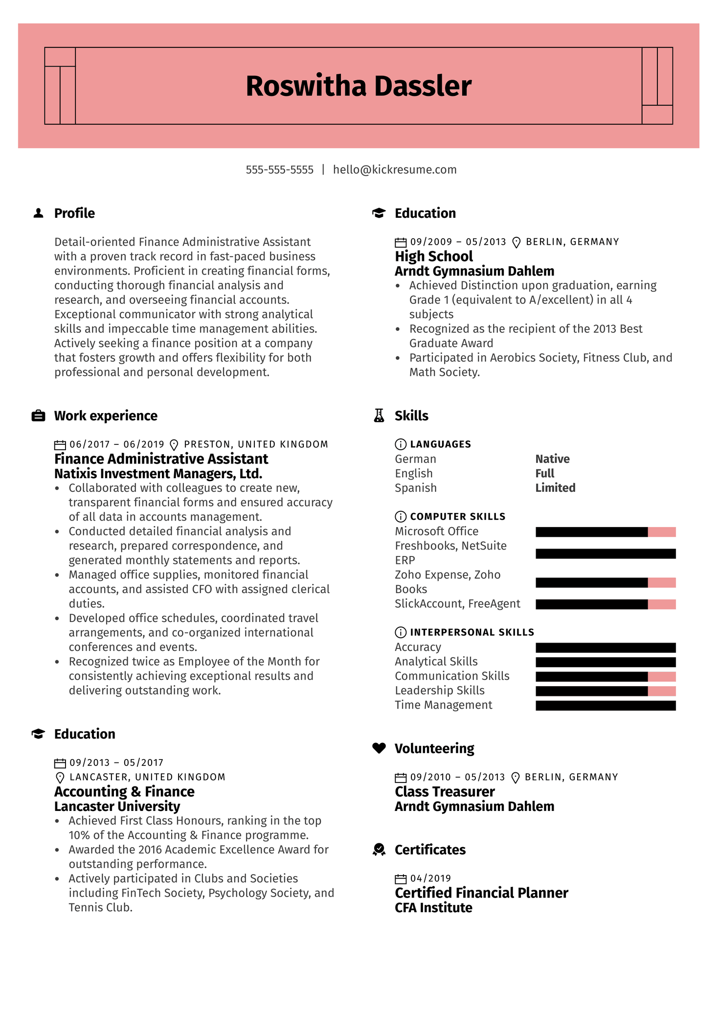 Finance Administrative Assistant Resume Sample