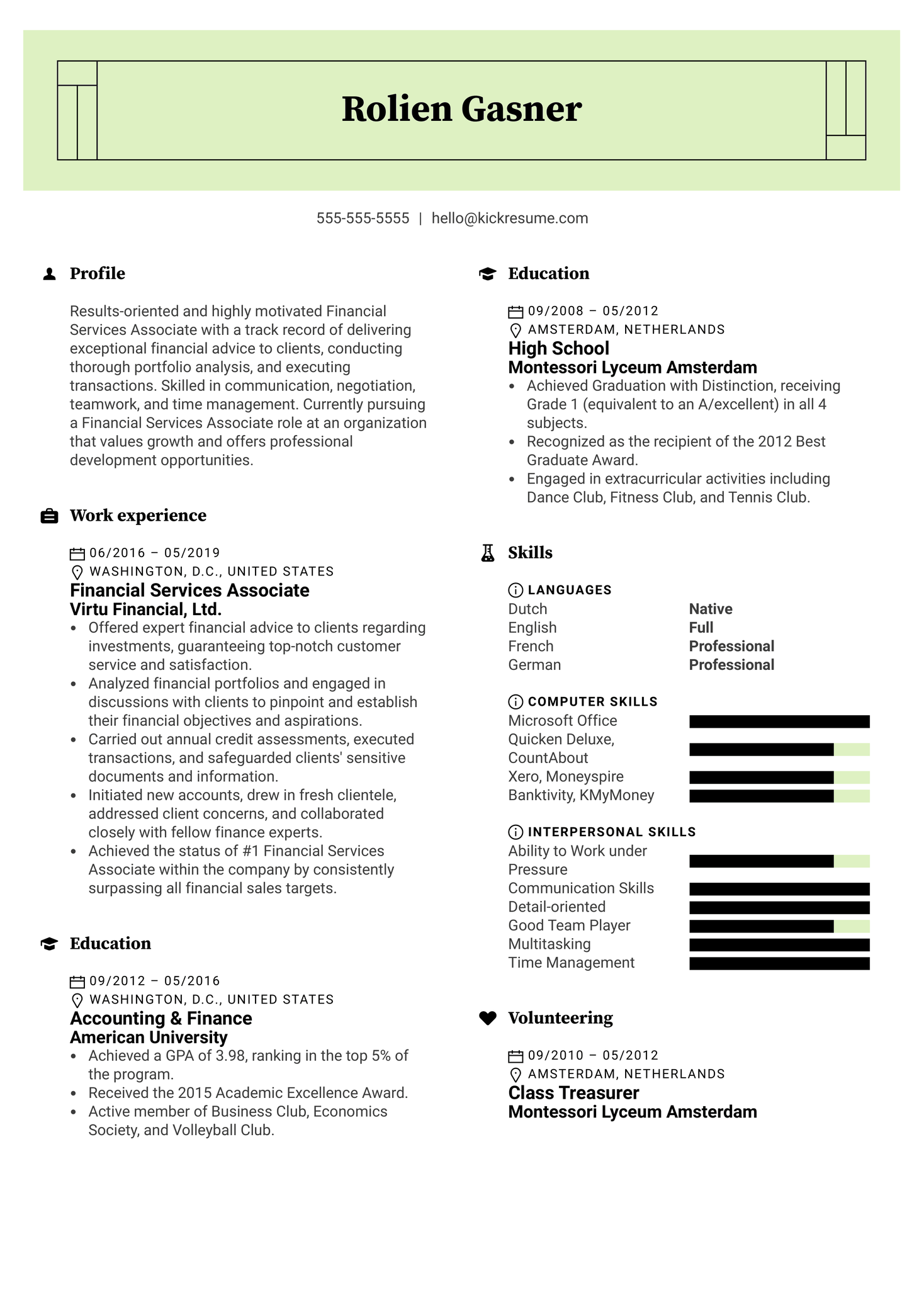 Financial Services Associate Resume Example