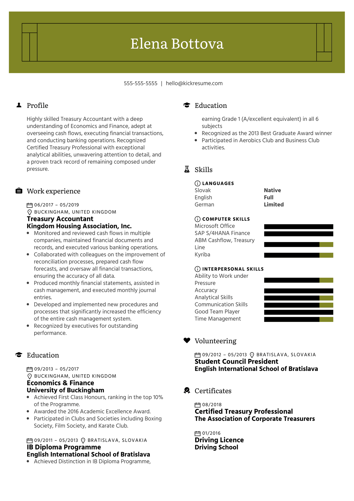 Treasury Accountant Resume Example