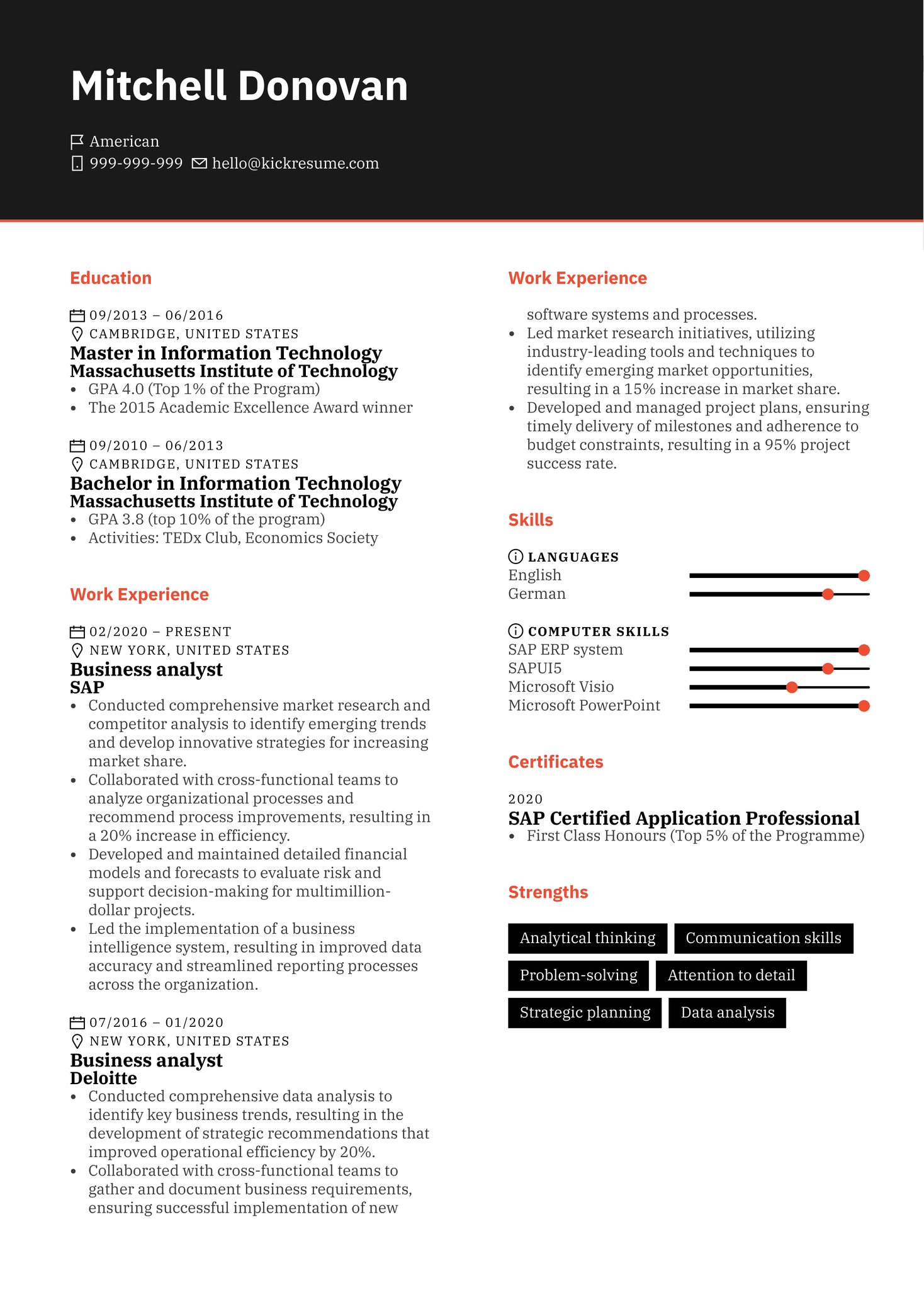 SAP Business Analyst Resume Sample