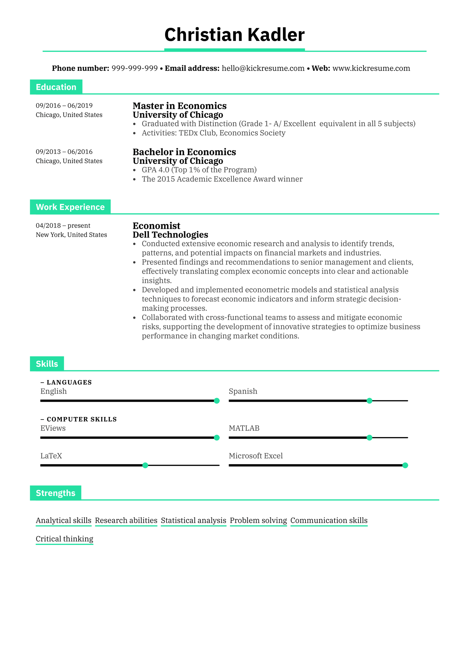 Economist Resume Sample