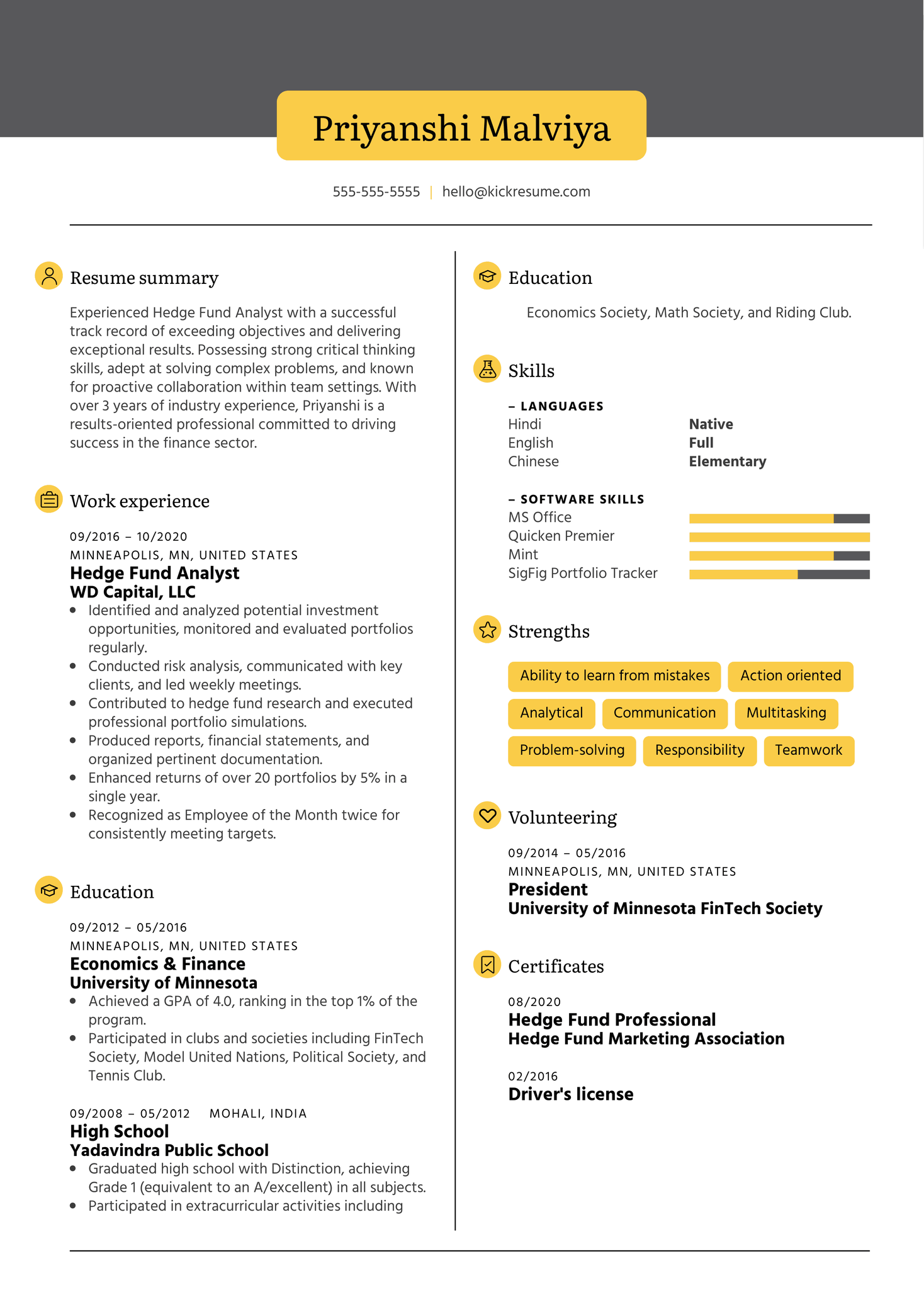 Hedge Fund Analyst Resume Sample