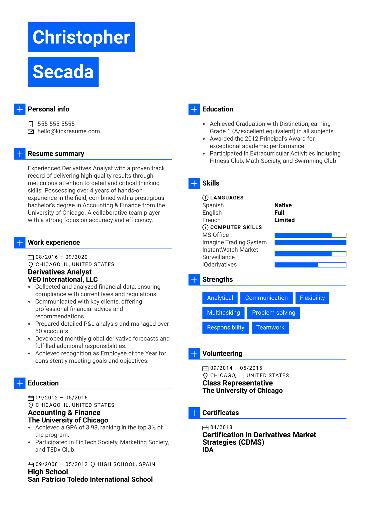 Derivatives Analyst Resume Example