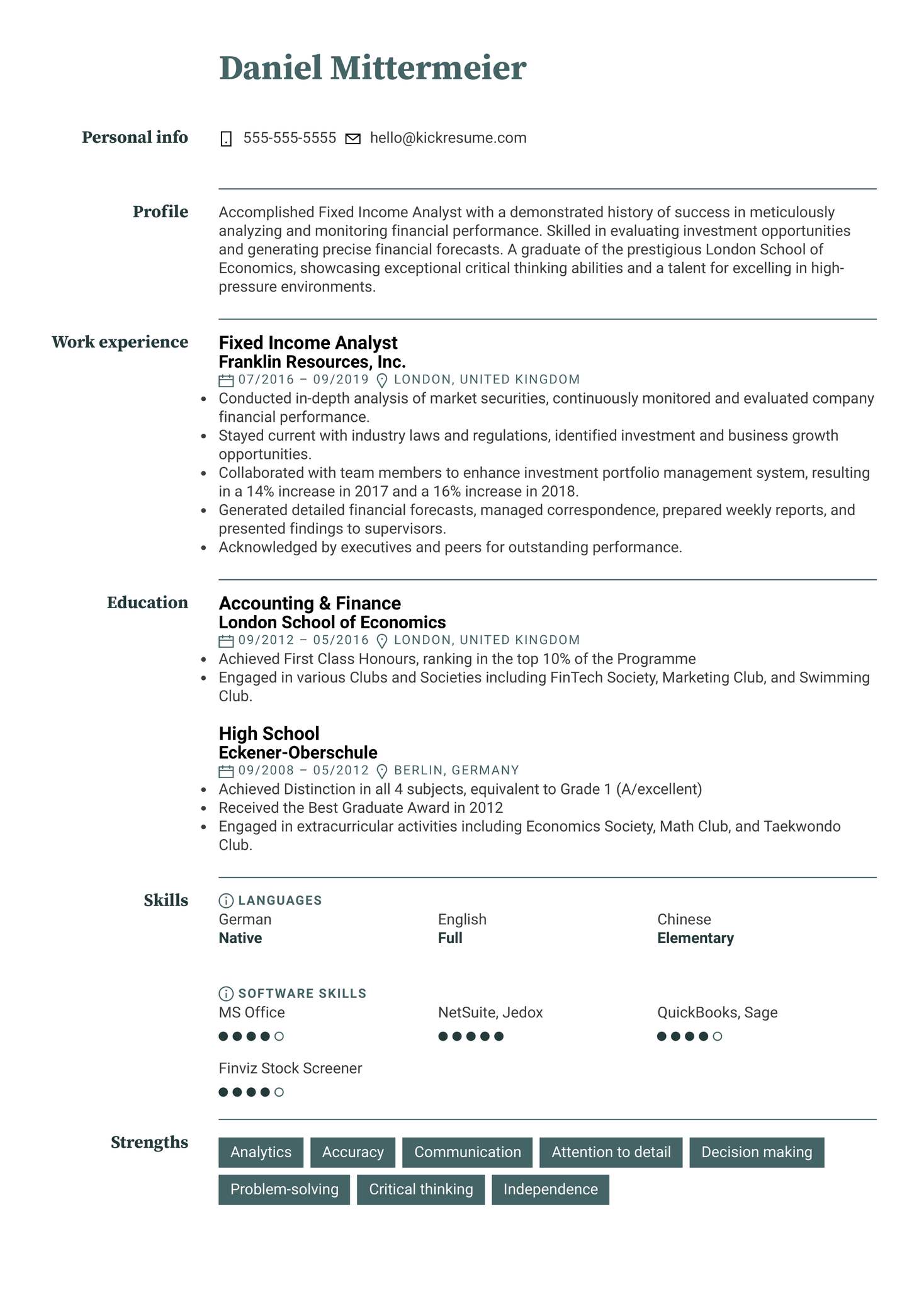 Fixed Income Analyst Resume Sample