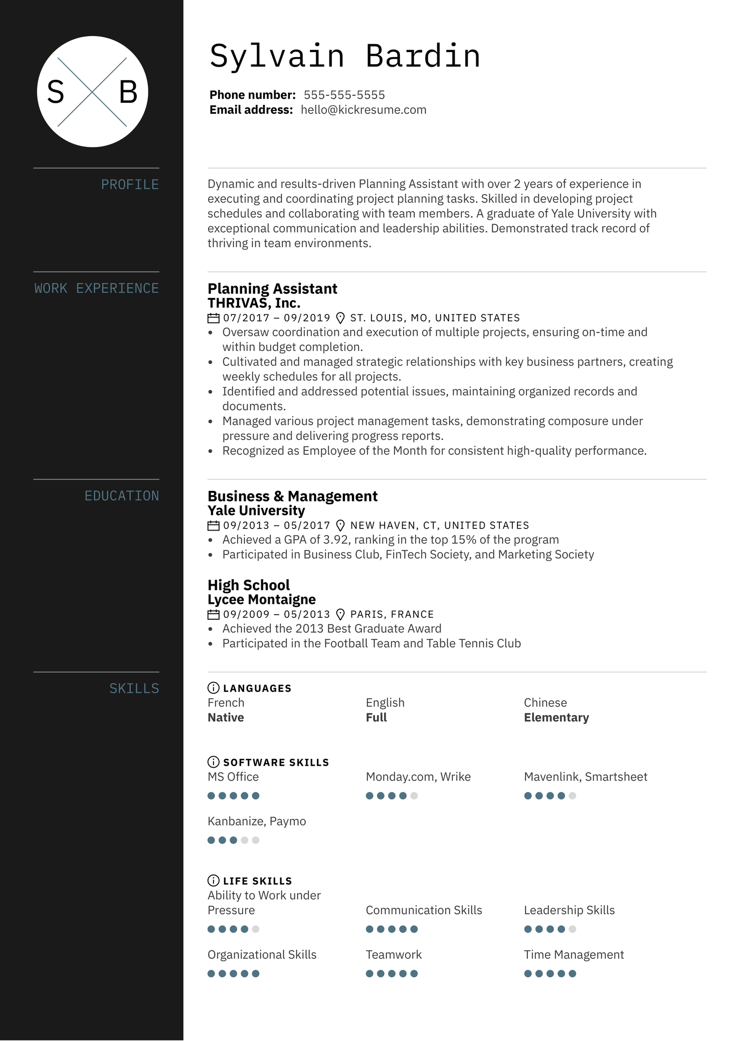 Planning Assistant Resume Sample