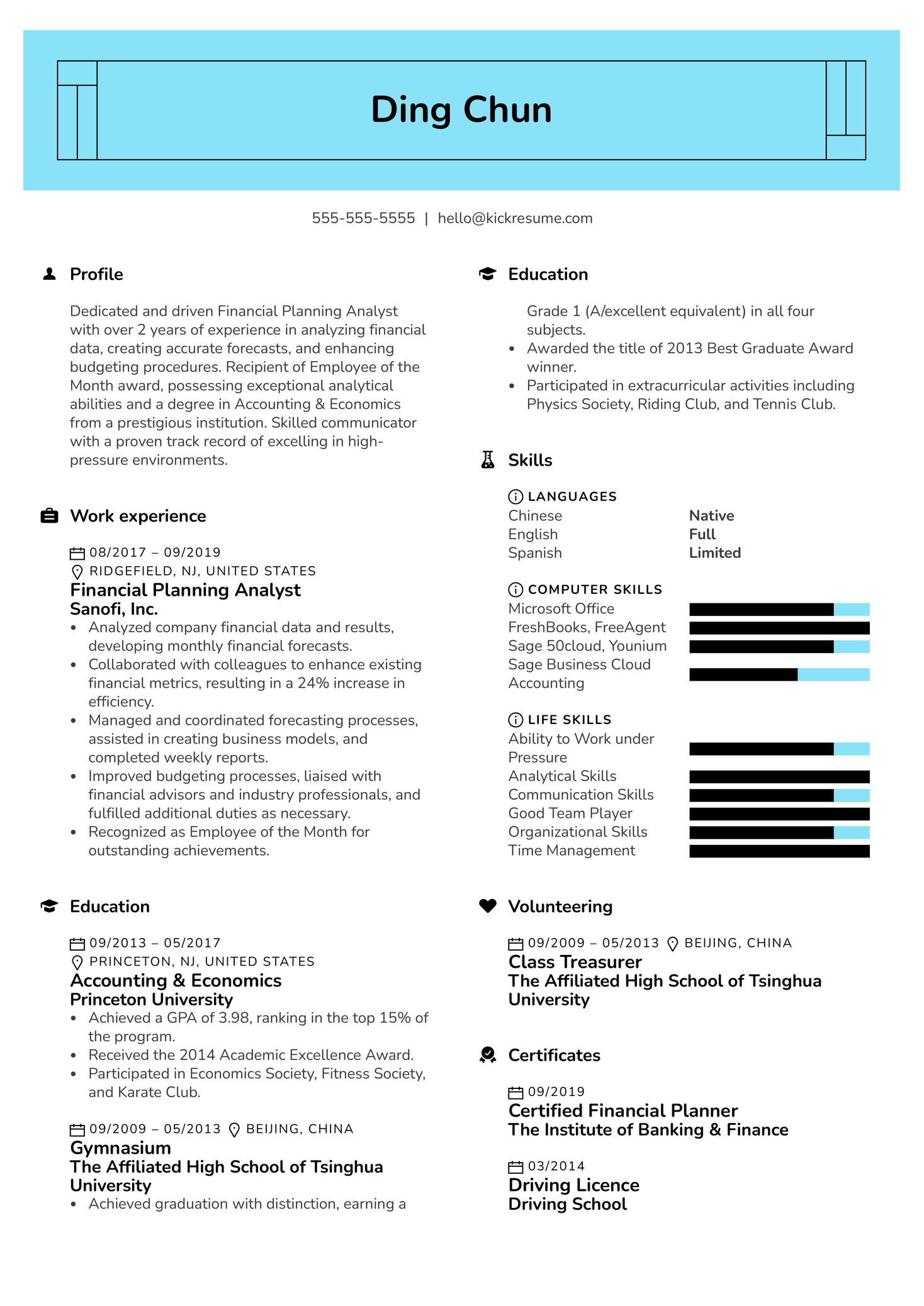 Financial Planning Analyst Resume Sample