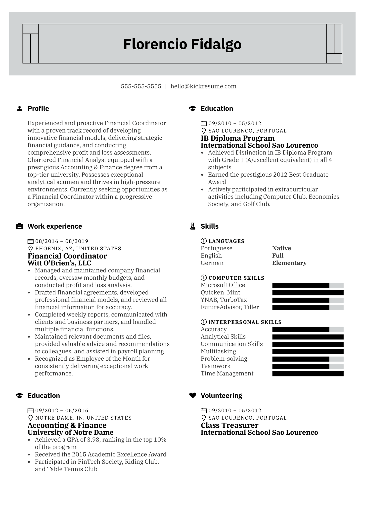 Financial Coordinator Resume Example