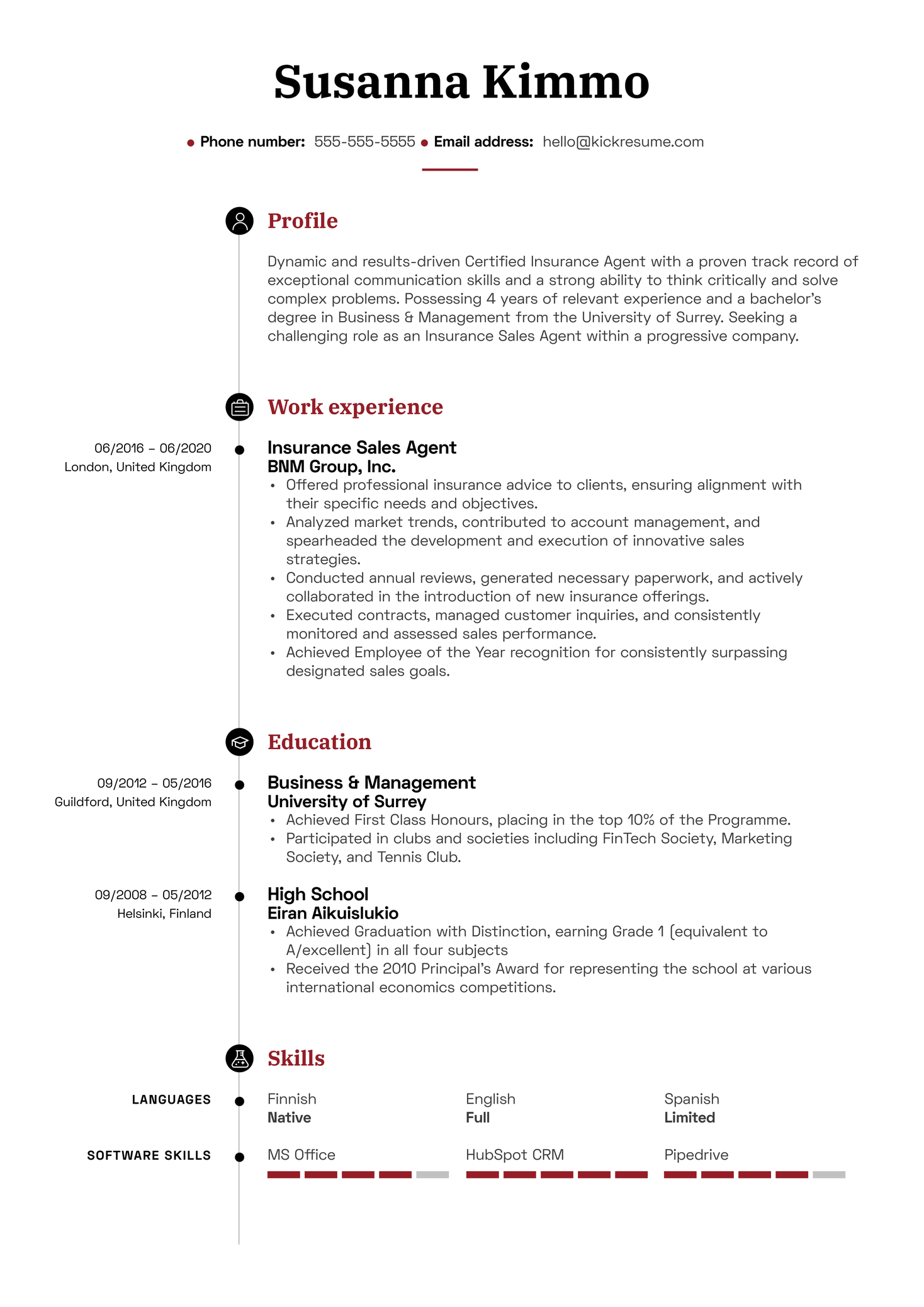 Insurance Sales Agent Resume Example