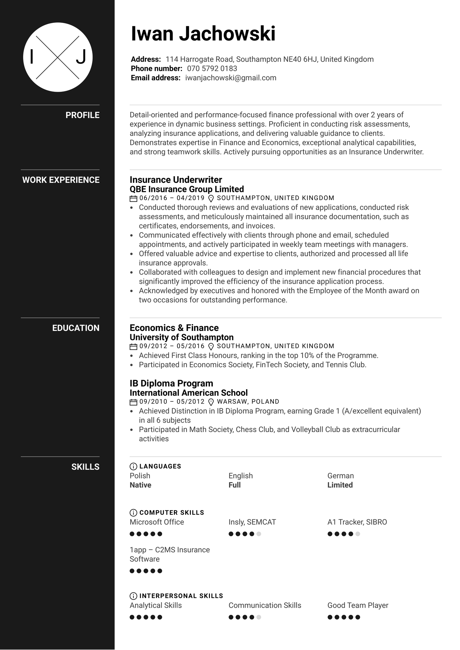 Insurance Underwriter Resume Sample