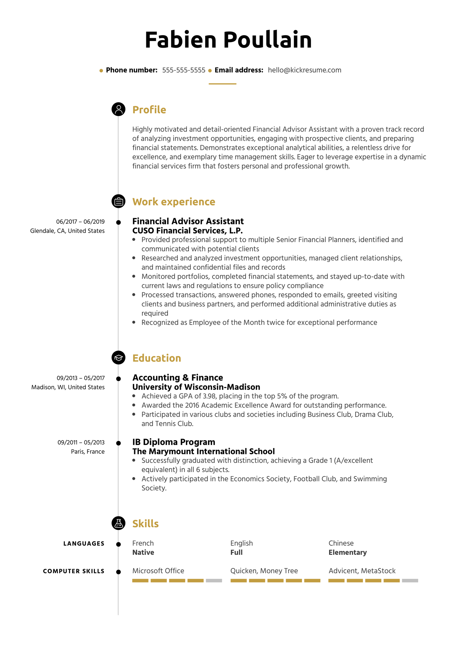 Financial Advisor Assistant Resume Sample