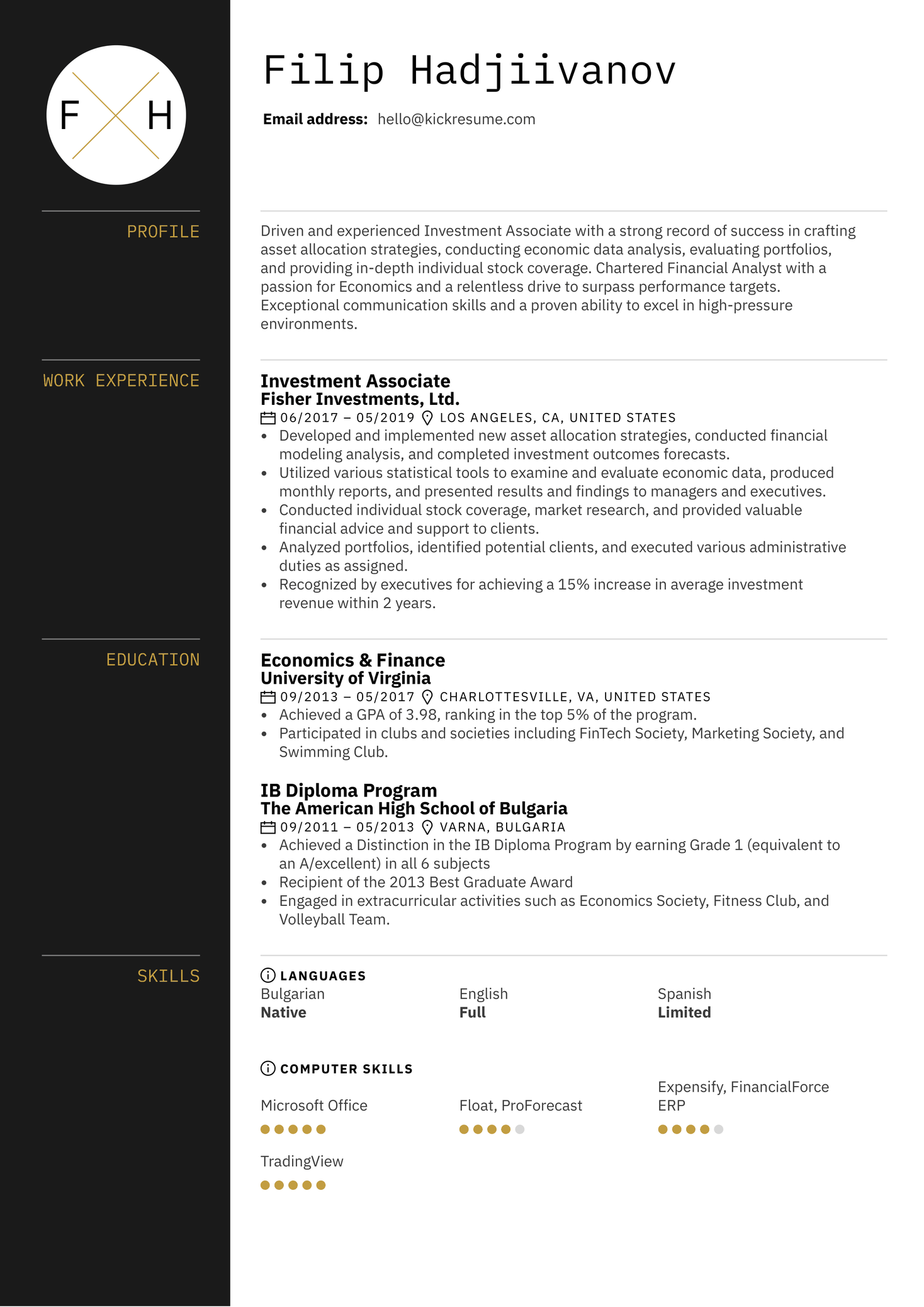 Investment Associate Resume Example