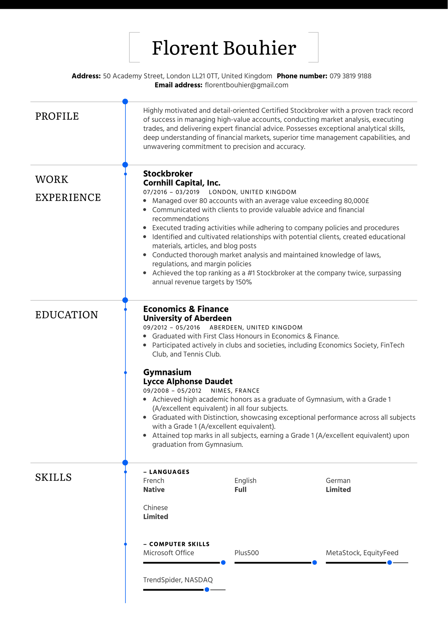 Stockbroker Resume Sample