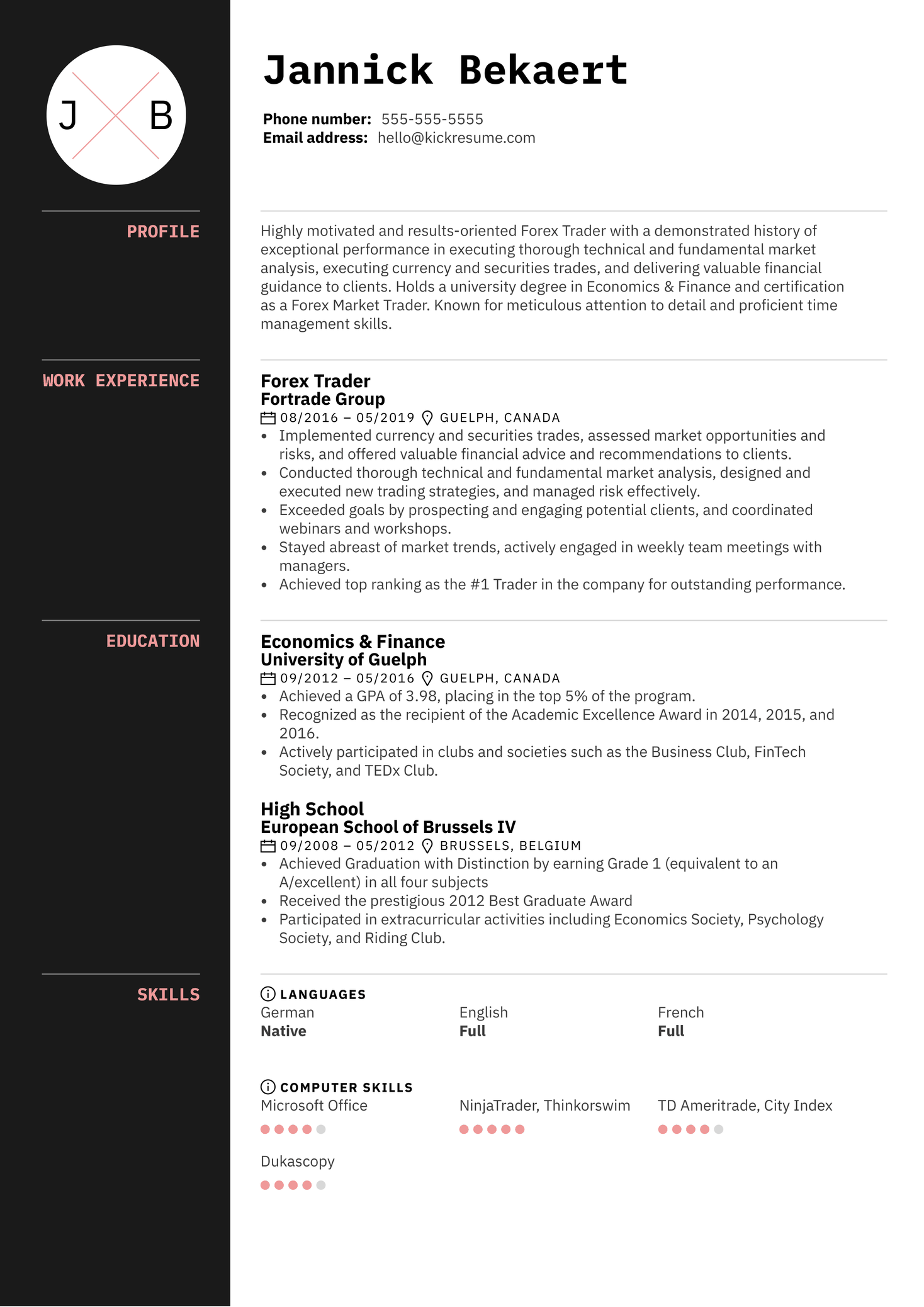 Forex Trader Resume Sample