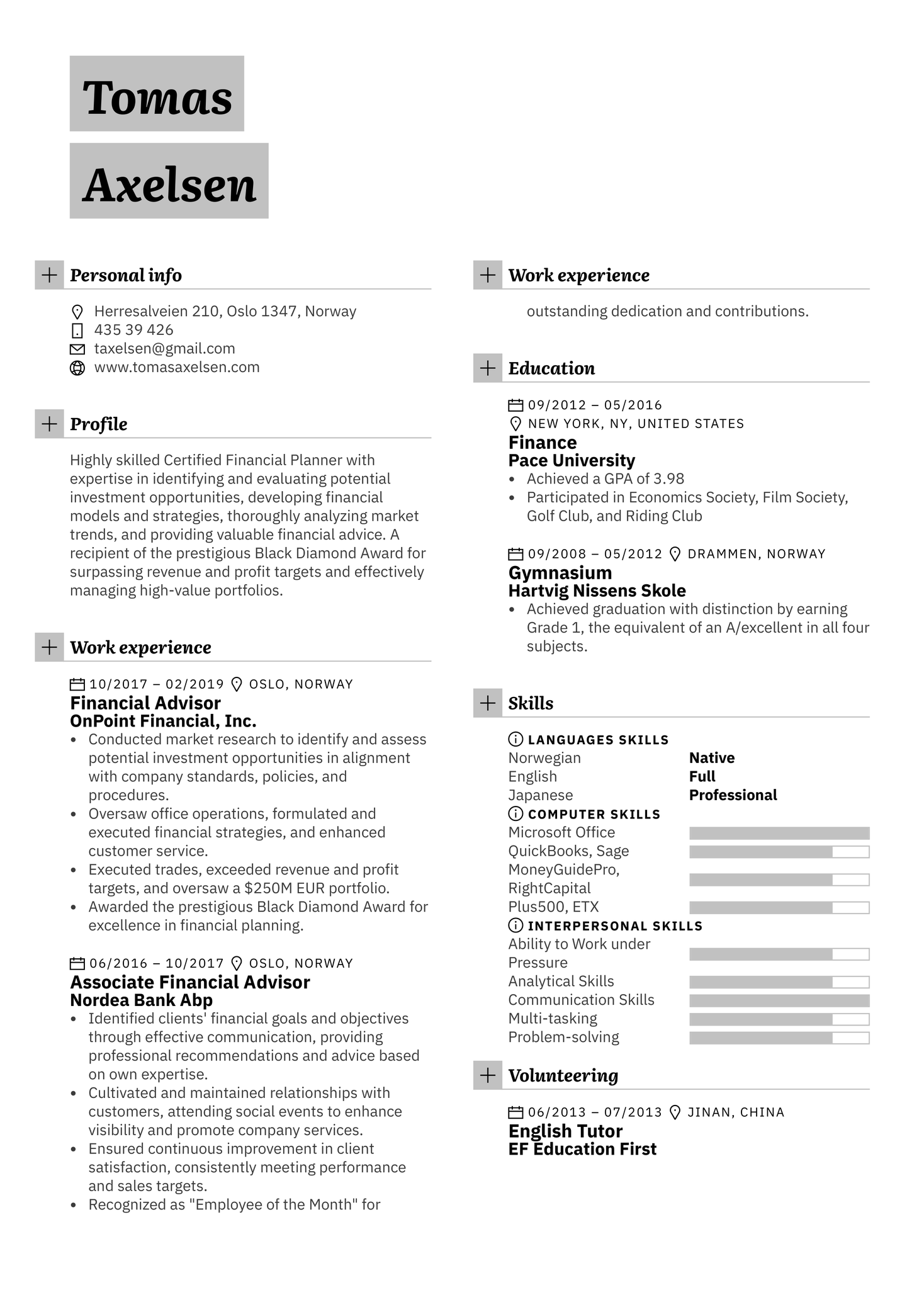 Financial Advisor Resume Template