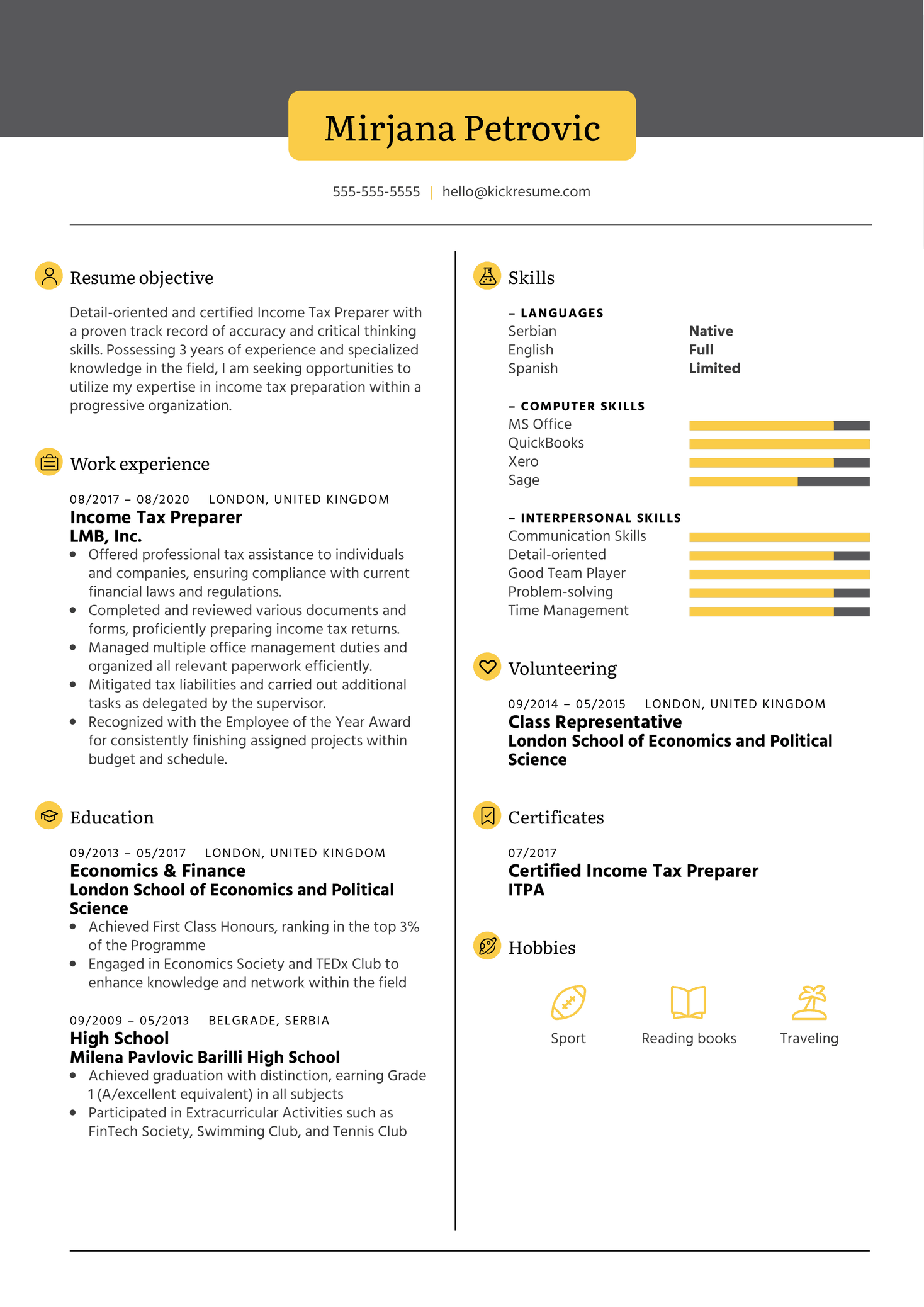 Income Tax Preparer Resume Example