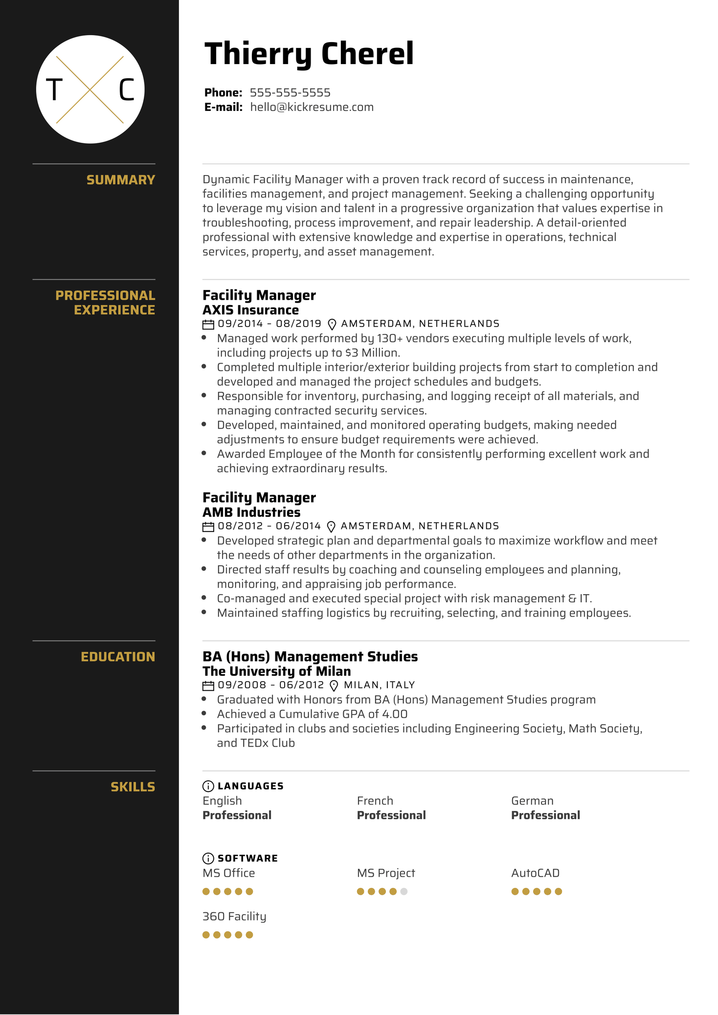 Facility Manager Resume Resume Sample