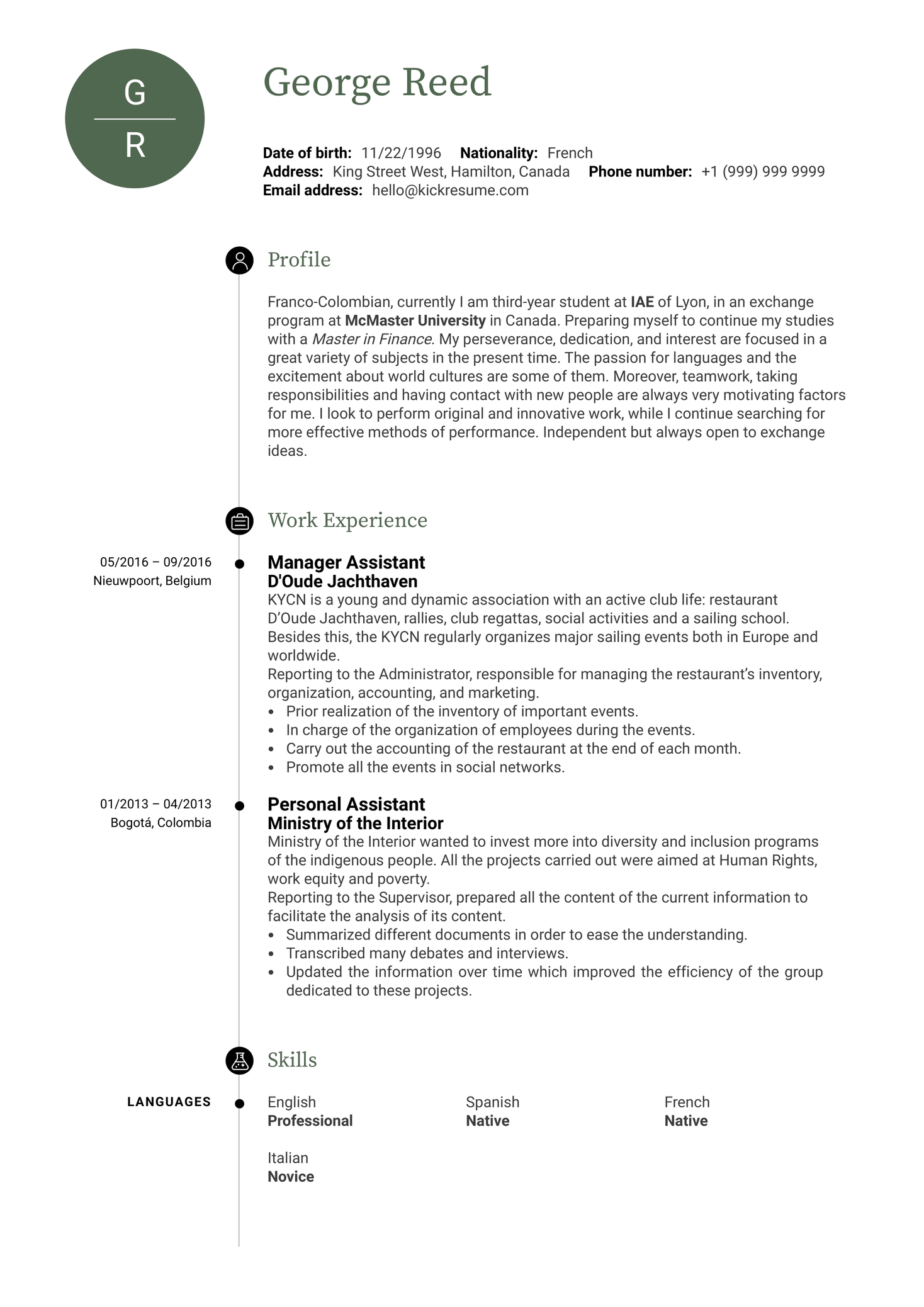 Manager Assistant Resume Template