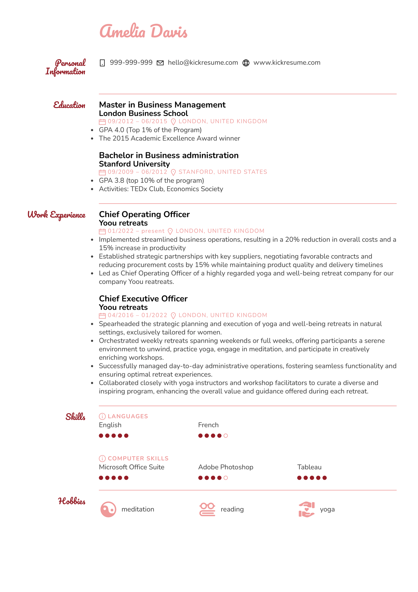 Chief Operating Officer Resume Sample