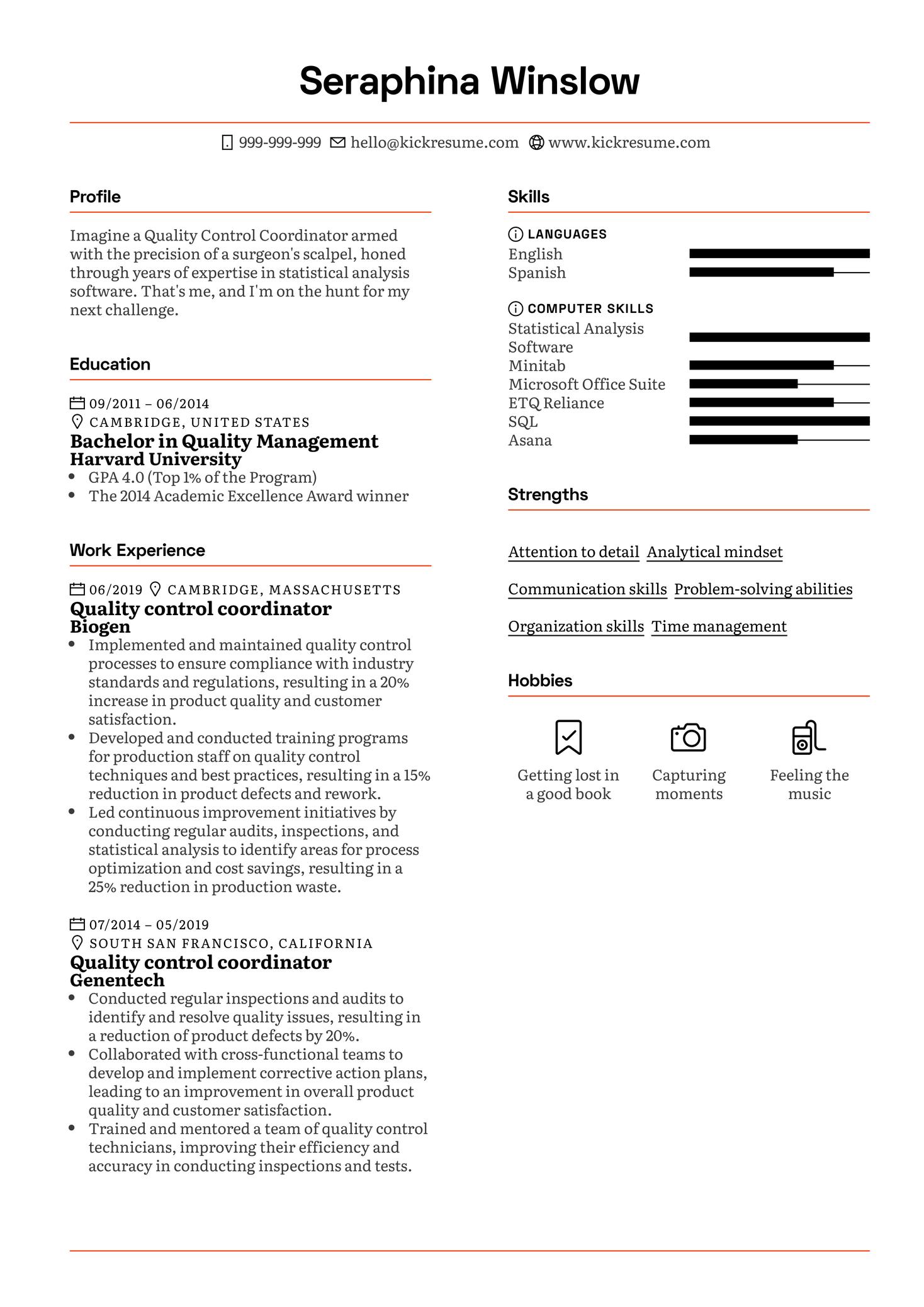 Quality Control Coordinator Resume Sample