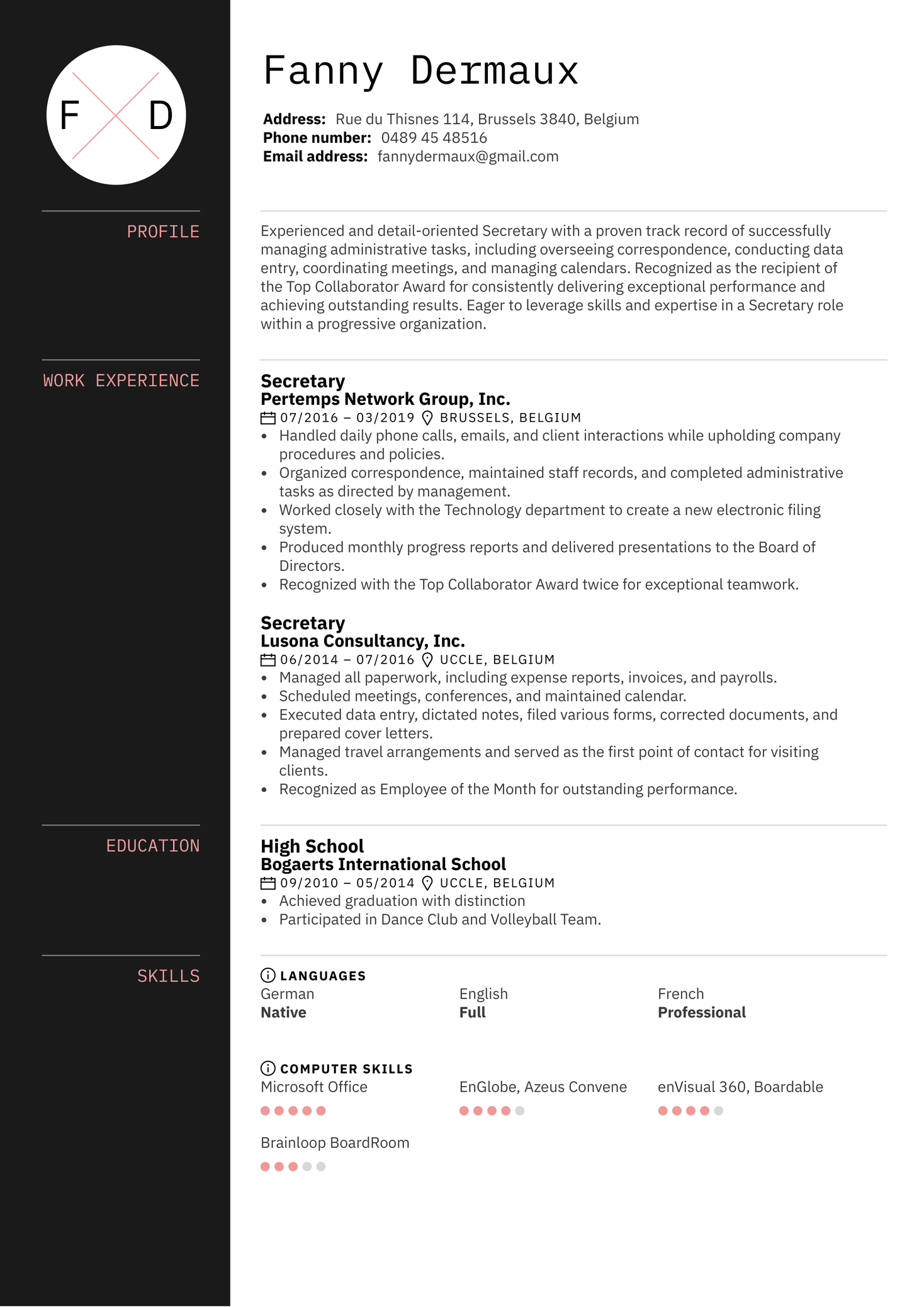 Secretary Resume Sample