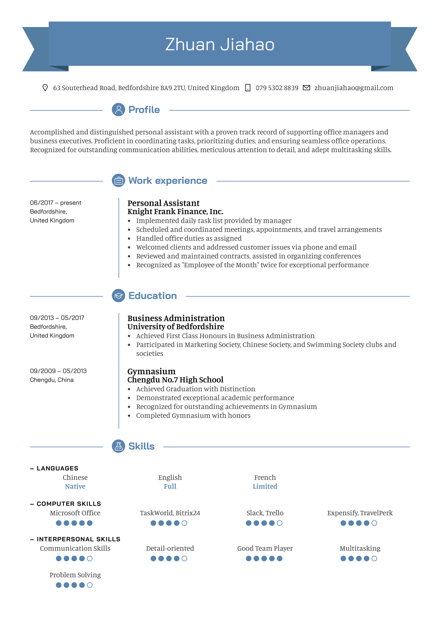 Personal Assistant Resume Example