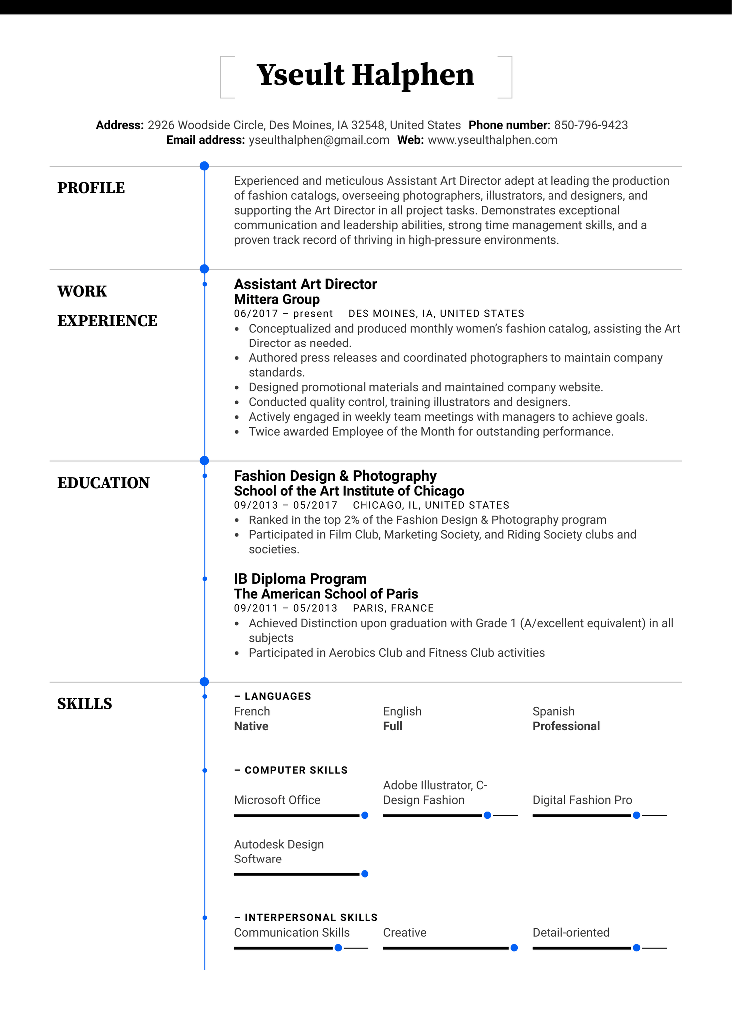 Assistant Art Director Resume Example