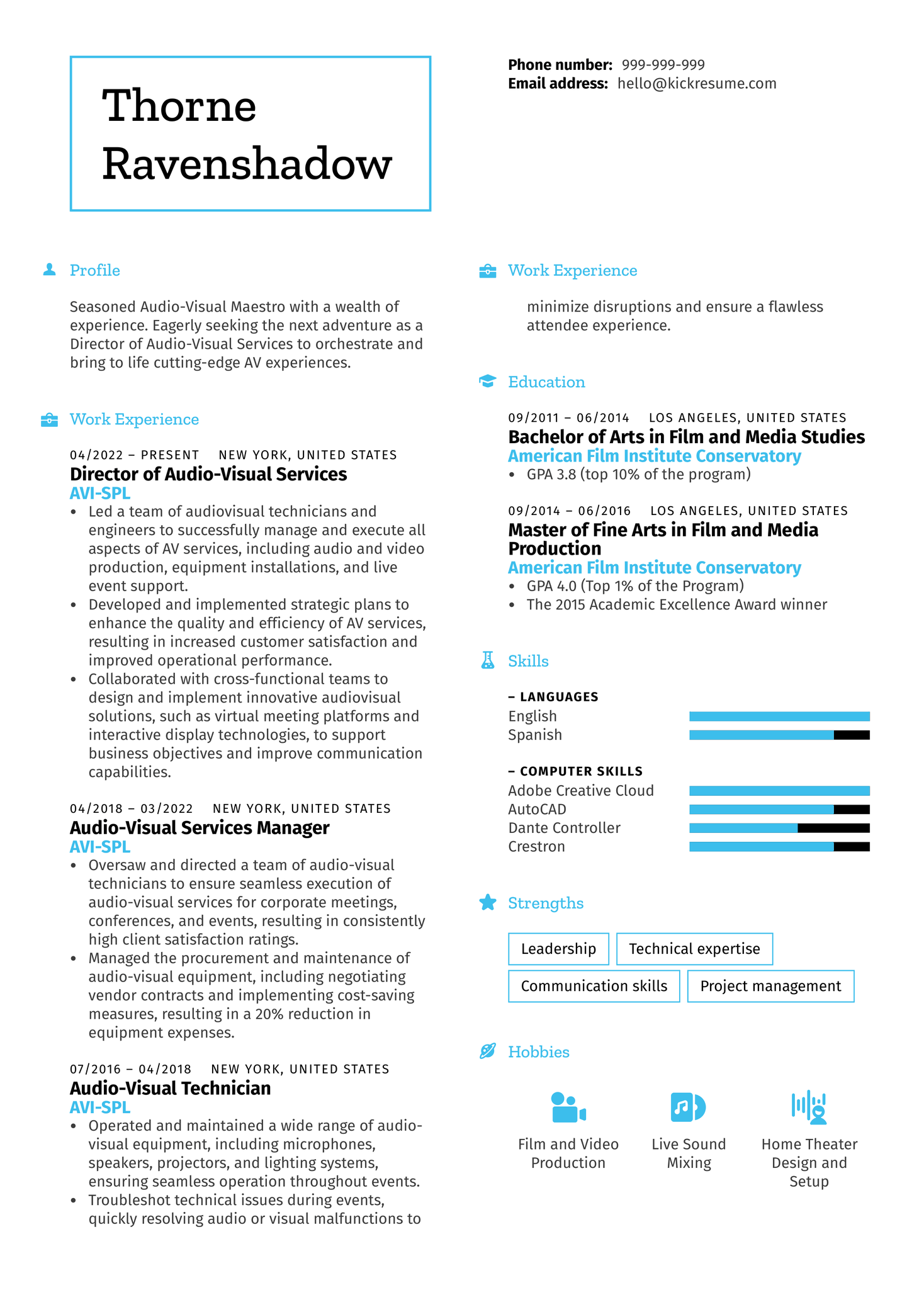 Director of Audio Visual Services Resume Sample