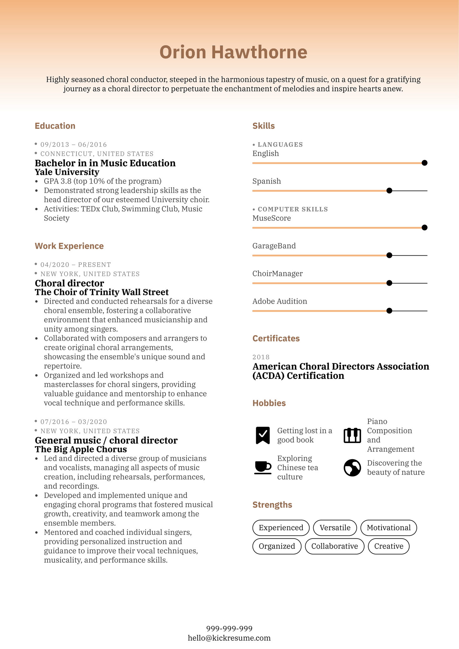 Choral Director Resume Sample