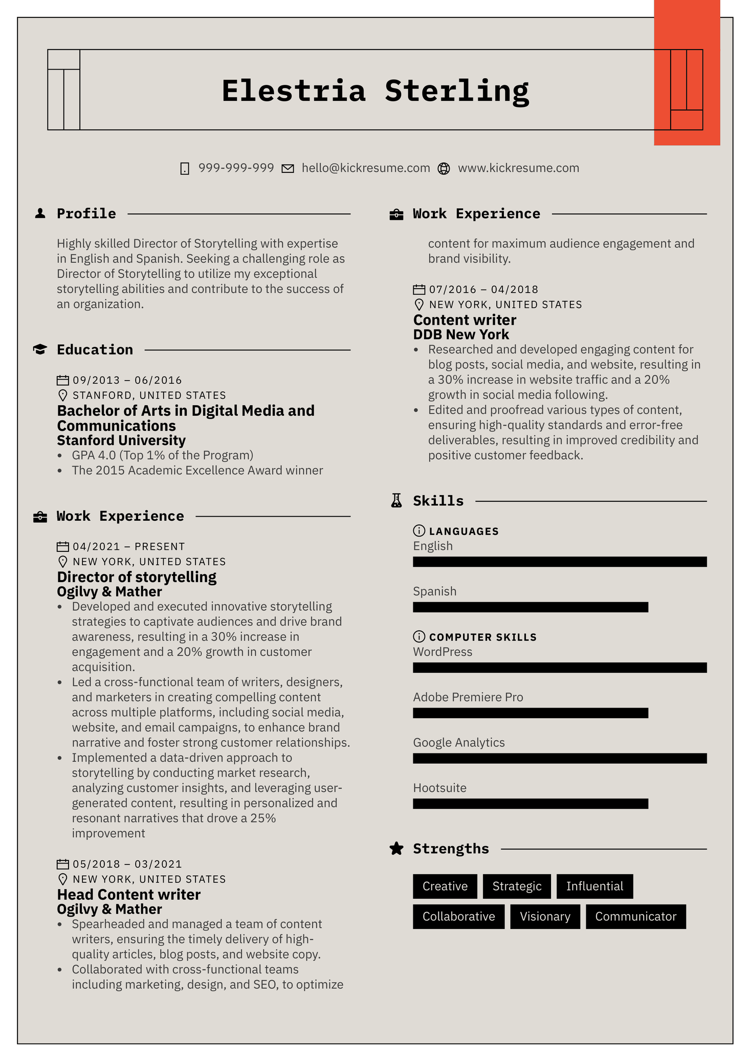 Director of Storytelling Resume Sample