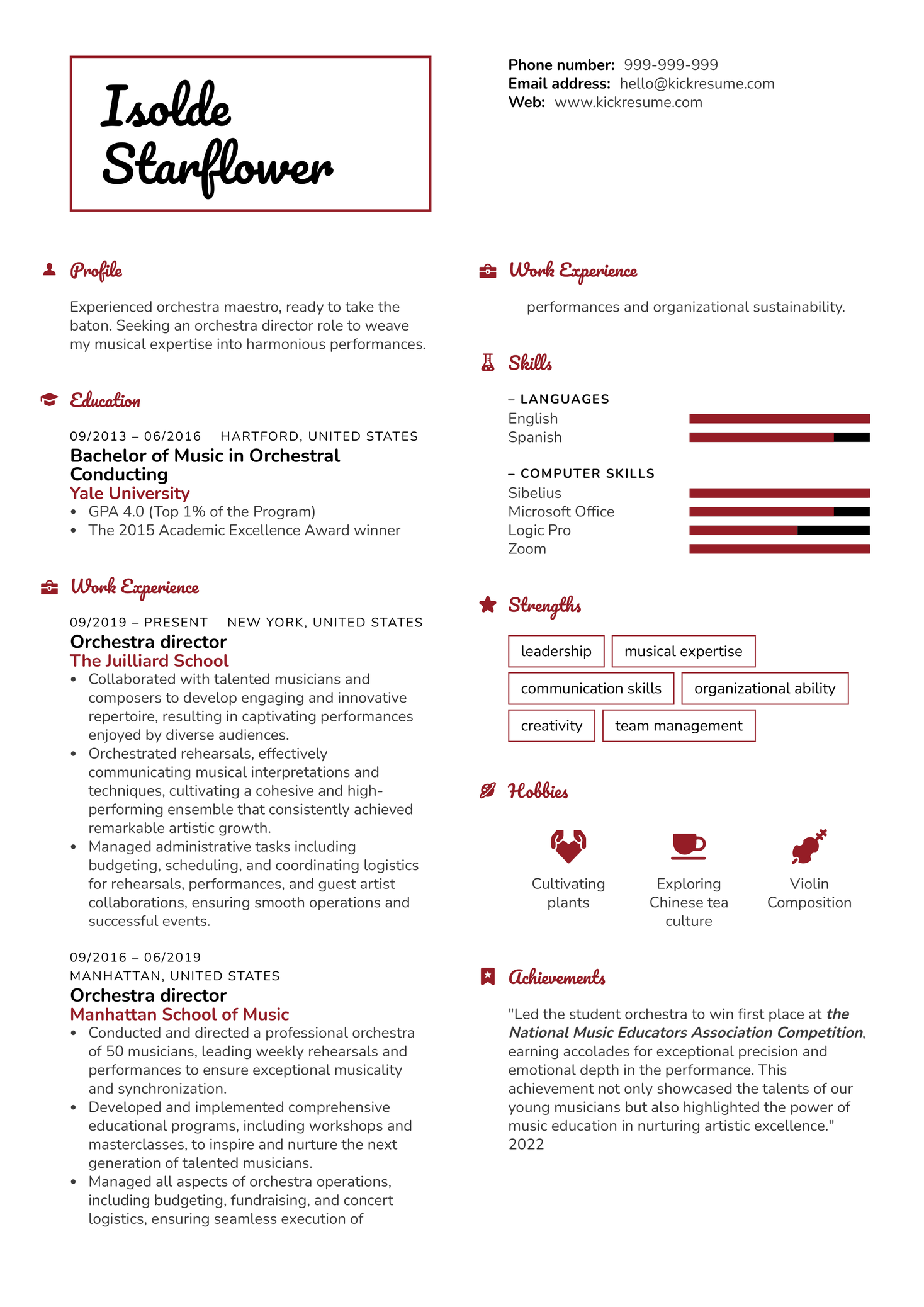 Orchestra Director Resume Sample