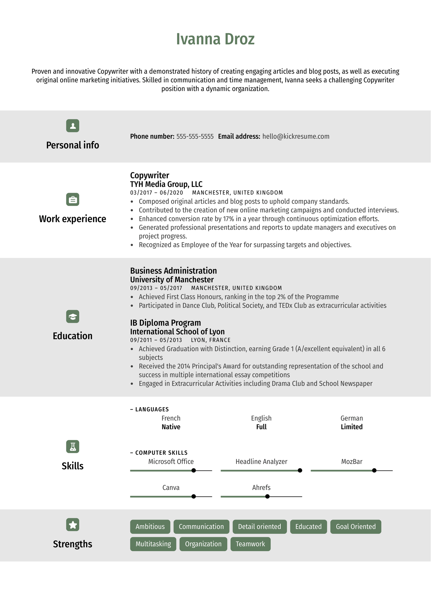 Creative Copywriter Resume Template