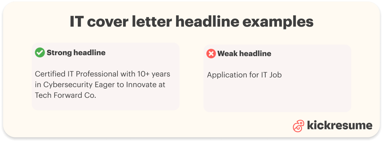 IT cover letter headline examples