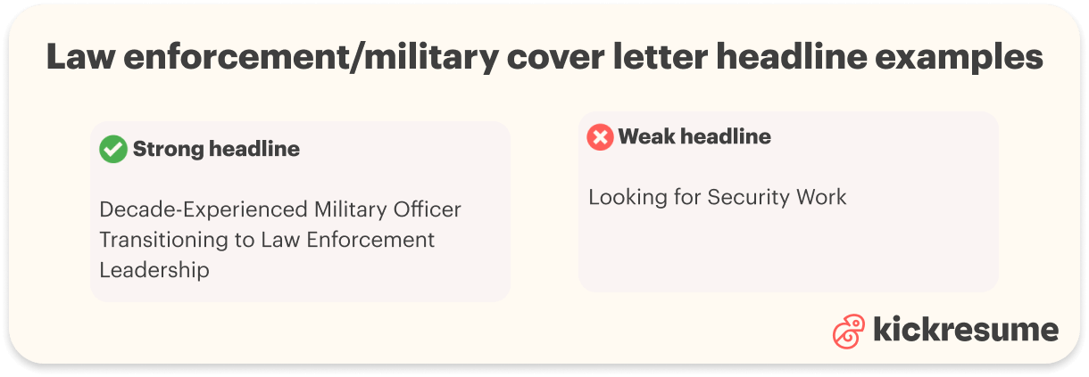 Law enforcement ccover letter headline examples