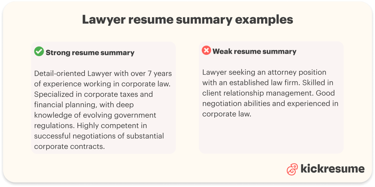 Lawyer resume summary examples