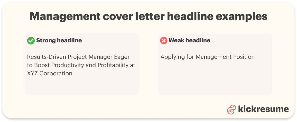 management cover letter headline examples