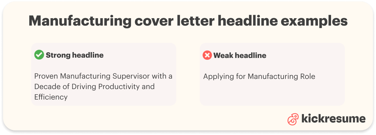 manufacturing cover letter headline examples