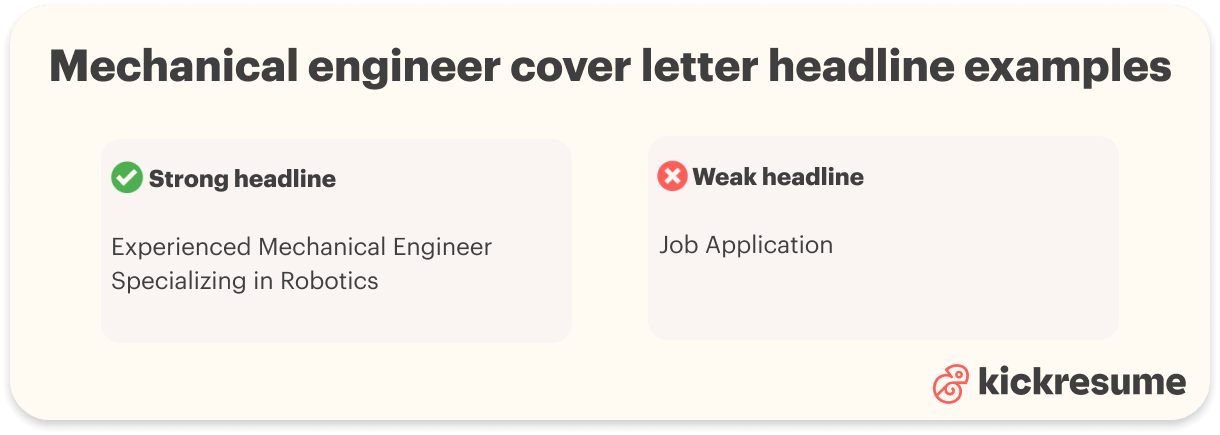 mechanical engineer cover letter headline examples