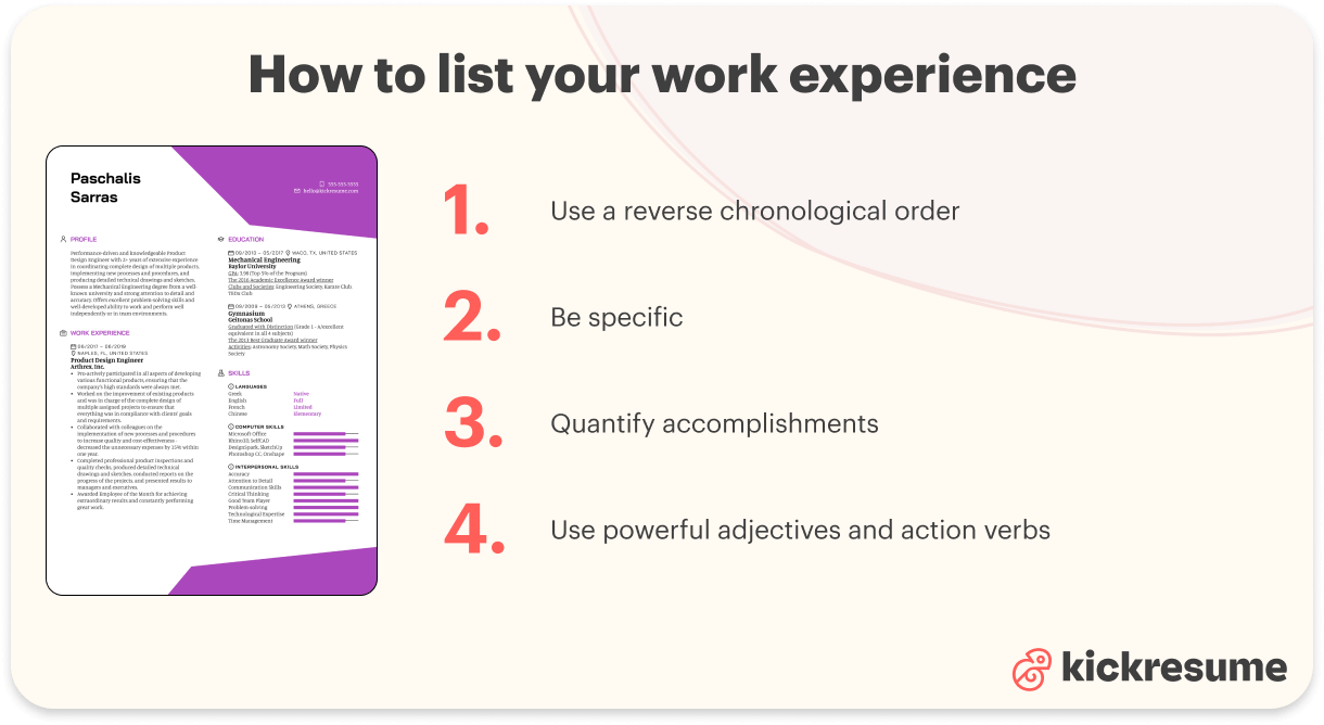 how to list work experience on a resume