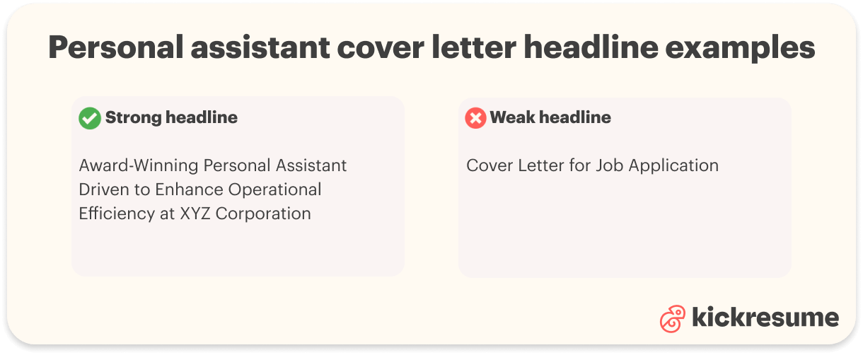 personal assistant cover letter headline examples