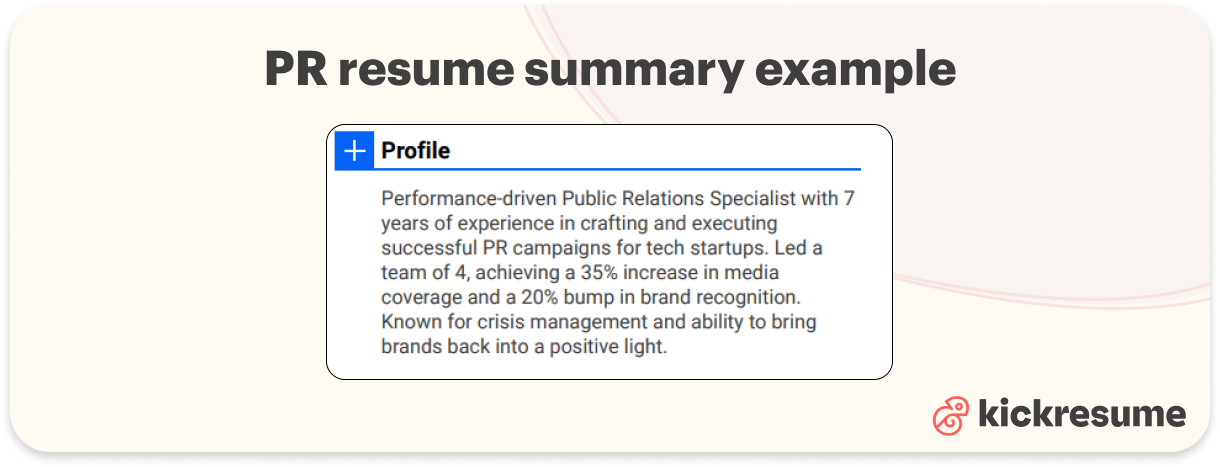 PR resume summary