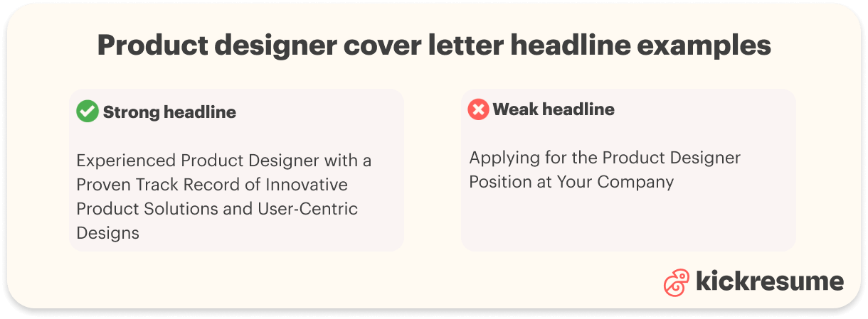 Product designer cover letter headline examples