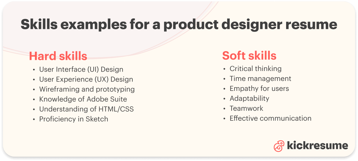product designer resume skills examples