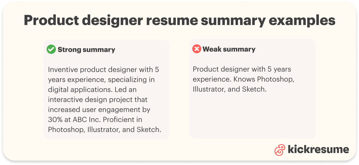 product designer resume summary examples