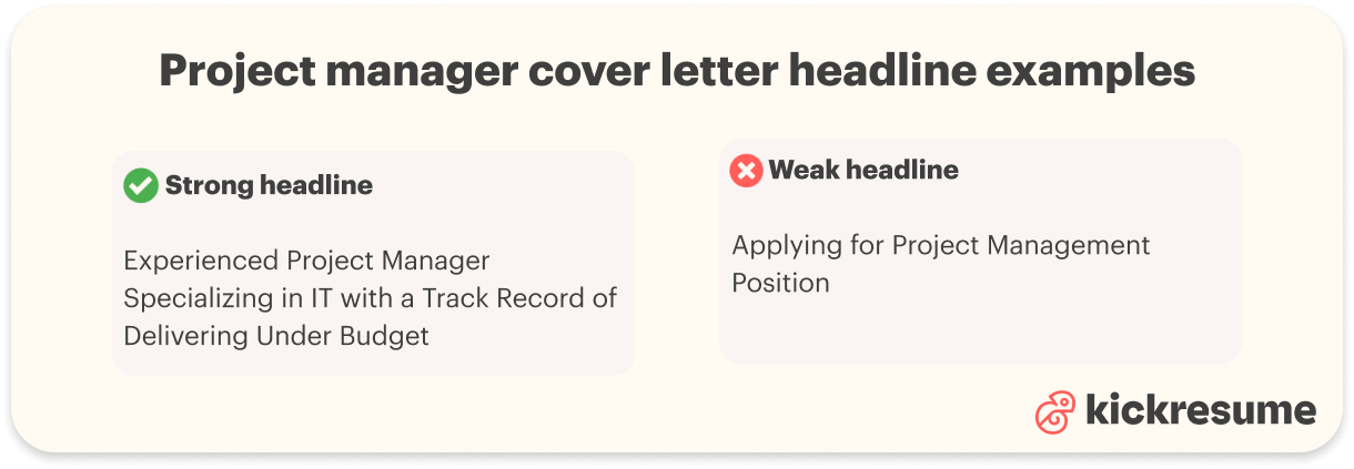 Project manager cover letter headline examples