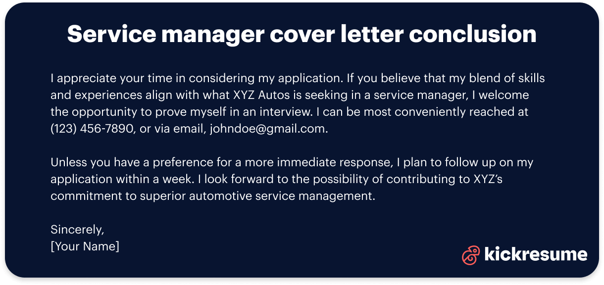 service manager cover letter conclusion example