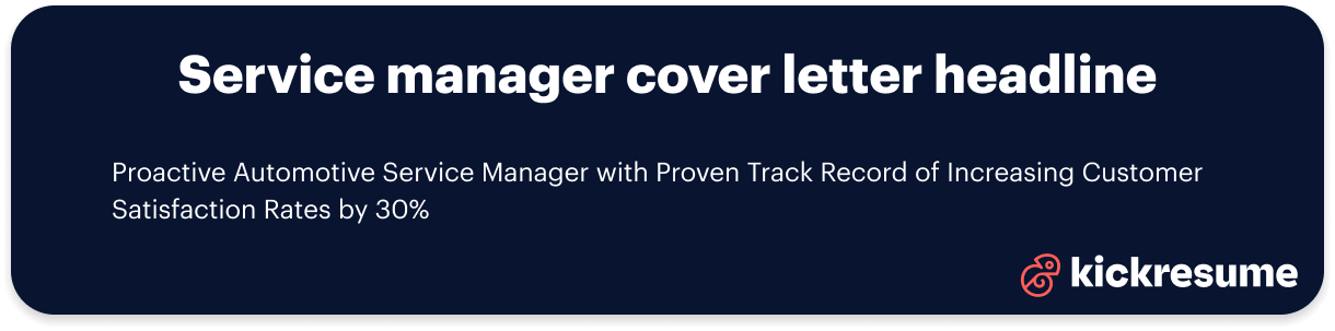 service manager cover letter headline example